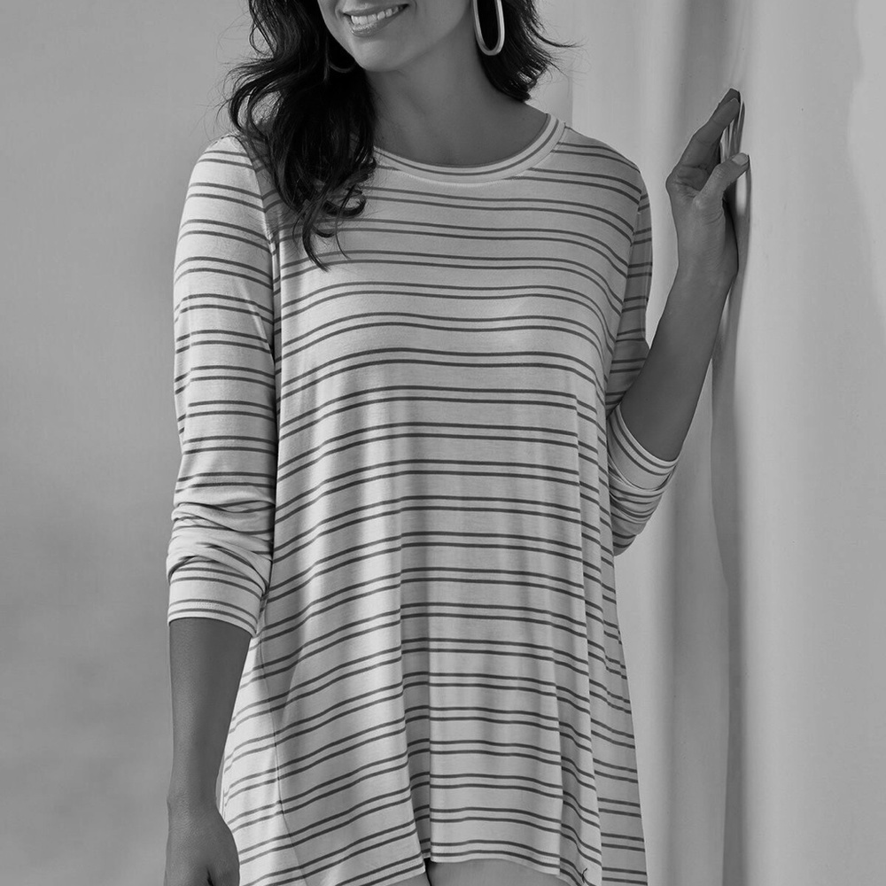 EUC Soft Surroundings Striped Long Sleeve Jersey Knit High Low Top Large
